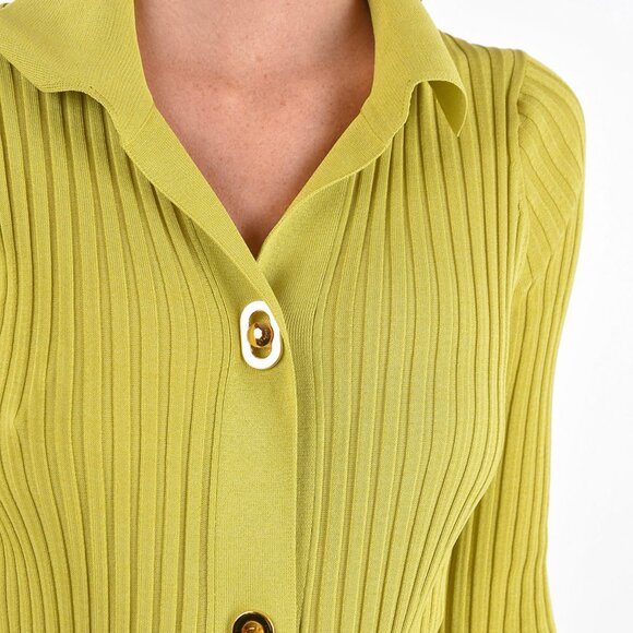 Bottega Veneta Ribbed Cotton & Silk-Blend Cardigan Dress – Green – Authentic – E - Picture 2 of 3